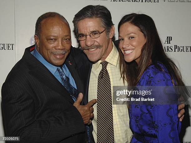 Quincy Jones and FOX News correspondent Geraldo Rivera and Erica Levy performs at the Quincy Jones Listen Up Foundation Q Prize Awards at the Core...