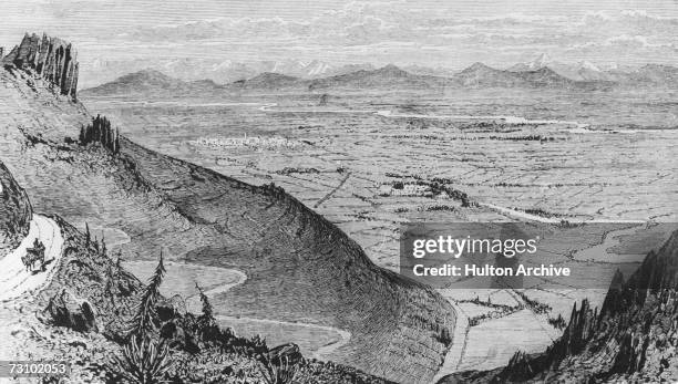 View over the Canterbury Plains to Christchurch from the Lyttleton Hills in the South Island of New Zealand, circa 1884. Original publication: The...