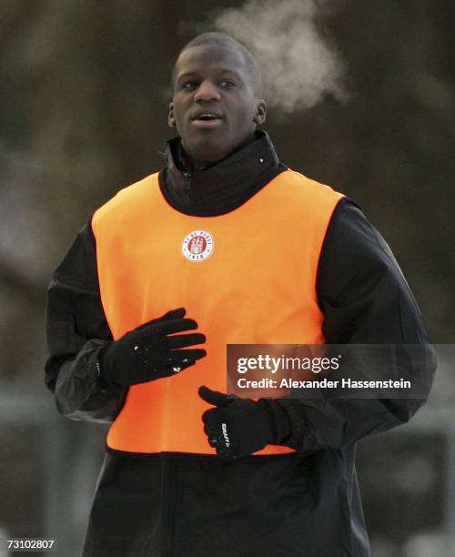 Morike Sako looks on during the training session of FC St.Pauli on January 25, 2007 in Hamburg, Germany.