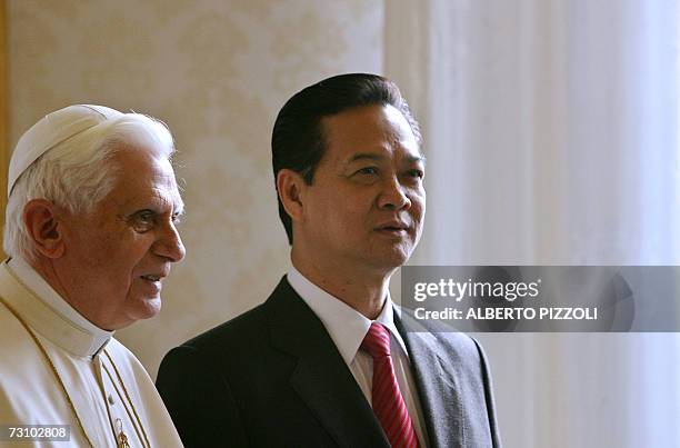 Vatican City, VATICAN CITY STATE: Pope Benedict XVI meets Vietnam's prime minister Nguyen Tan Dung during a private audience at the Vatican, 25...