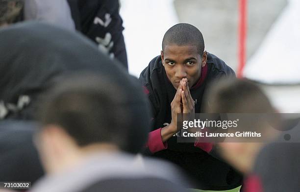 Ashley Young of Aston Villa looks on during training at the Bodymoor Heath Training Centre on January 25, 2007 in Birmingham, England.