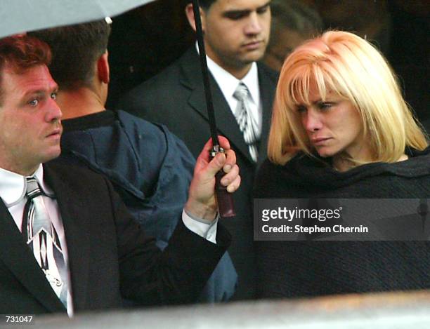 Victoria Gotti , daughter of mobster John Gotti, leaves the Papavero funeral home after a wake held for John Gotti, June 14, 2002 in the Queens...