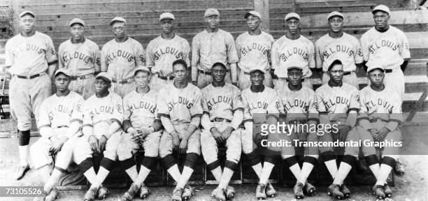 The Negro League team the St. Louis Stars pose for a portrait in 1930. Hall of Fame members are Mule Suttles, standing, far left, Cool Papa Bell,...