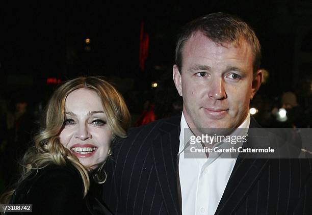 Singer Madonna arrives with her husband Guy Ritchie at the UK Premiere of "Arthur And The Invisibles" at the Vue West End Cinema, Leicester Square on...