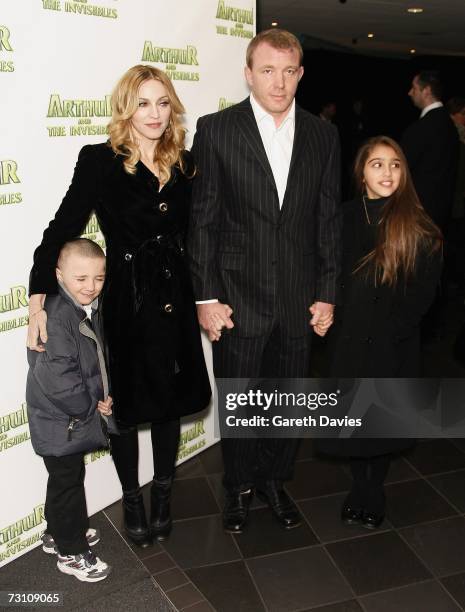 Madonna, husband Guy Ritchie, daughter Lourdes and son Rocco arrive at the UK premiere of "Arthur And The Invisibles" at Vue cinema, Leicester Square...