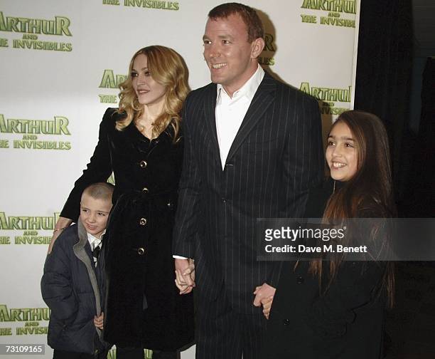 Madonna and Guy Ritchie with children Lourdes Maria Ciccone Leon and Rocco Ritchie arrive at the UK premiere of 'Arthur And The Invisibles', at Vue...