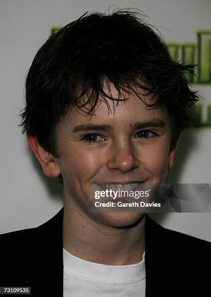 Actor Freddie Highmore arrives at the UK premiere of "Arthur And The Invisibles" at Vue cinema, Leicester Square on January 25, 2007 in London,...