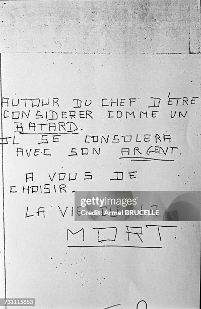 One of the anonymous threatening letters sent to Jean-Marie Villemin in the years preceding the murder of his four year-old son, Grégory on 16th...