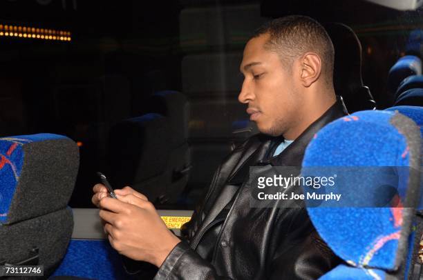 Boris Diaw of the Phoenix Suns uses his cell phone before the game against the Memphis Grizzlies on January 15, 2007 at FedExForum in Memphis,...