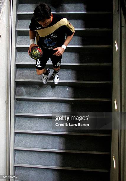 Markus Baur of Germany walks down the steps to the locker rooms after the Men's Handball World Championship Group I game between Tunisia and Germany...