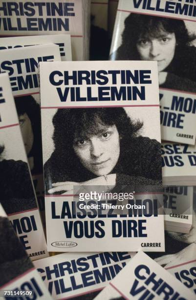 Copies of a book, 'Laissez-Moi Vous Dire' , by Christine Villemin, mother of murdered four year-old boy, Grégory Villemin , on the day of...