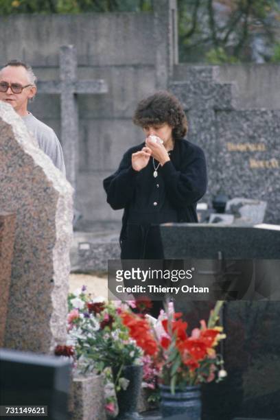 Christine Villemin, at the grave of her son, Grégory, in Lepanges Sur Vologne, Vosges, France, 4th September 1985. Four year-old Grégory Villemin was...