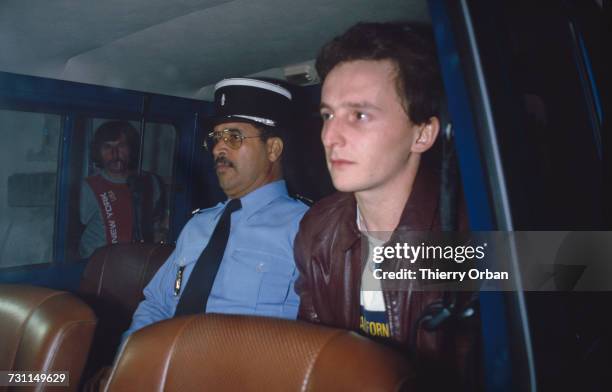 Jean-Marie Villemin in police custody at Epinal, Vosges, France, during his trial for the murder of Bernard Laroche, 12th September 1985. In March...