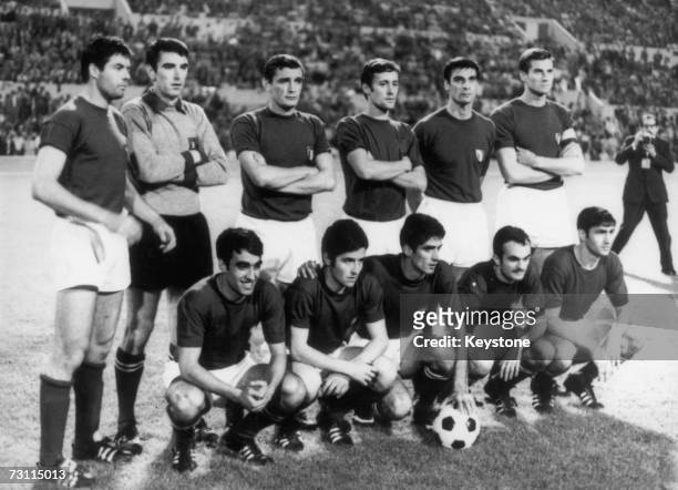 The Italian team poses for pictures after beating Yugoslavia 2-0 in the UEFA European Football Championship Final replay at the Stadio Olimpico in...