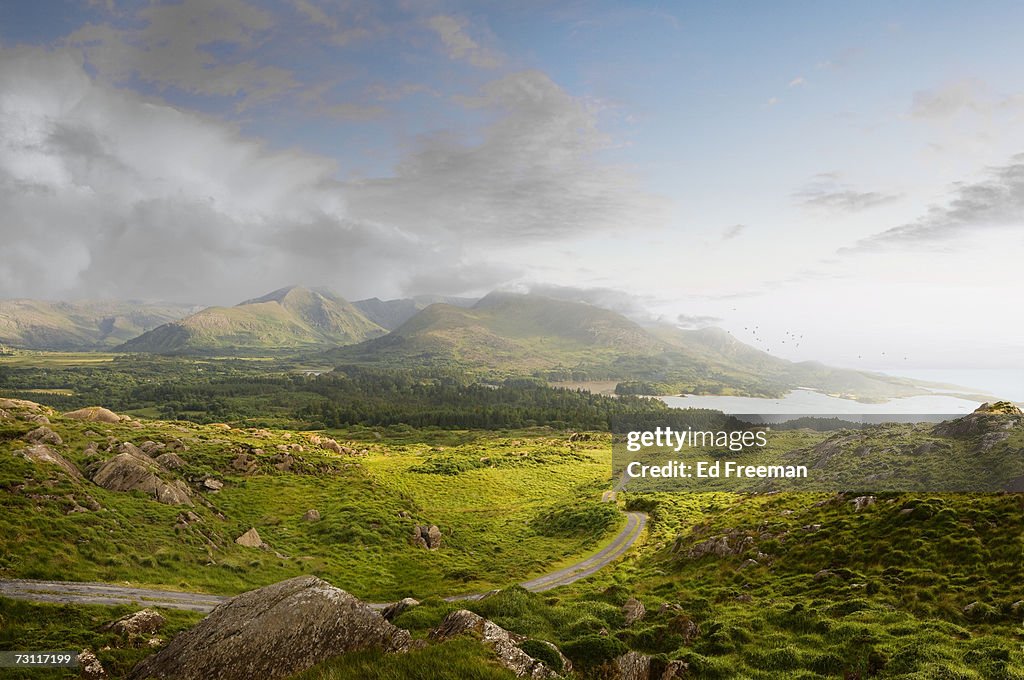 Winding road through mountains, Lauragh Harbort, County Kerry, Ireland