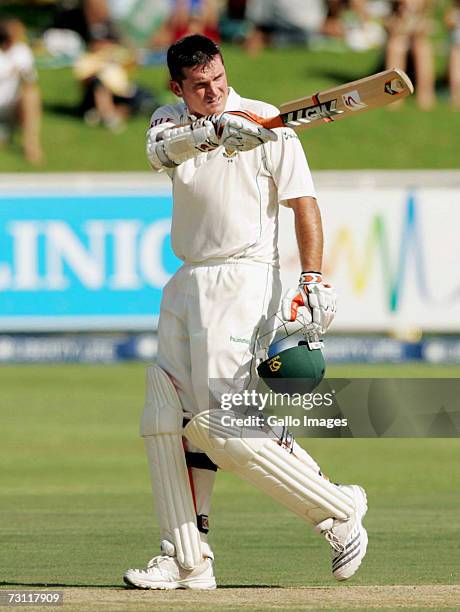 Graeme Smith of South Africa celebrates his half century during Day 1 of the Third test between, South Africa and Pakistan at Sahara Park Newlands,...