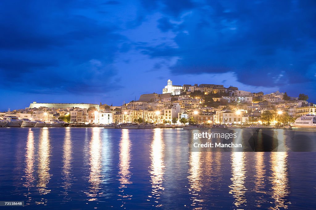 Spain, Balearic Islands, Ibiza, old town at sunset