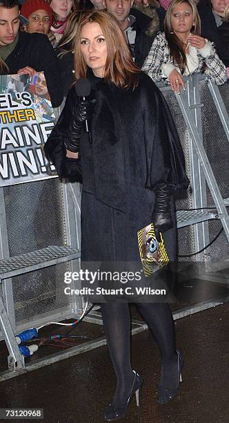 Davina McCall talks to the cameras at the 4th and 5th eviction from the Celebrity Big Brother House on January 26, 2007 in Borehamwood, England.