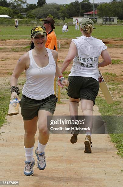 Angela James of the team 'We Have No Balls' completes a run during the Goldfield Ashes January 26, 2007 in Charters Towers, Australia. Every...