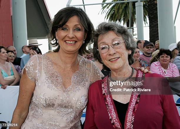 Anne Kirkpatrick and Joy Mckean, daughter and wife of former Australian country music legend Slim Dusty, arrives at the 35th Country Music Awards of...