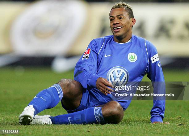 Wolfsburg's new player Marcelinho smiles during the Bundesliga match between Hertha BSC Berlin and VFL Wolfsburg at the Olympic stadium on January...