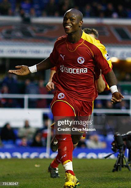 Leroy Lita of Reading celebrates his team's third goal during the FA Cup sponsored by E.ON 4th Round match between Birmingham City and Reading at St....