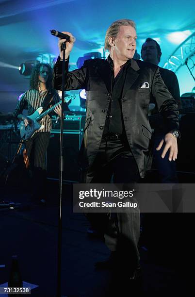 Singer Johnny Logan performs at the Kitz Race Party after the Hahnenkamm slalom races January 27, 2007 in Kitzbuehel, Austria.