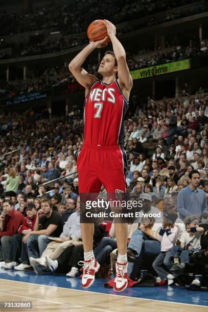 Bostjan Nachbar of the New Jersey Nets shoots against the Denver Nuggets on January 27, 2007 at the Pepsi Center in Denver, Colorado. NOTE TO USER:...