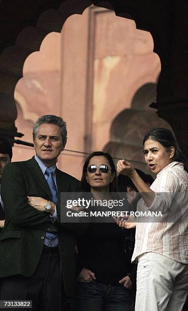 Italy's Deputy Prime Minister and Minister of Culture Francesco Rutelli and his wife Barbara Palombelli listen to a guide during their visit to the...