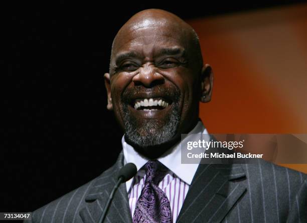 Businessman Chris Gardner speaks at the Santa Barbara Film Festival Modern Master Award, Presented to Will Smith, at the Arlington Theatre on January...