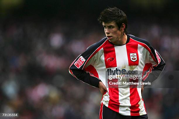 Gareth Bale of Southampton looks on during the FA Cup sponsored by E.ON Fourth Round match between Manchester City and Southampton at The City of...