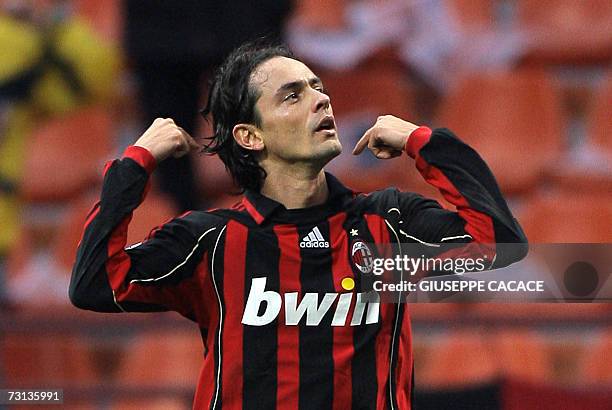 Milan's forward Filippo Inzaghi celebrates after scoring against Parma during their Serie A match at San Siro Stadium, 28 January 2007. AFP PHOTO /...