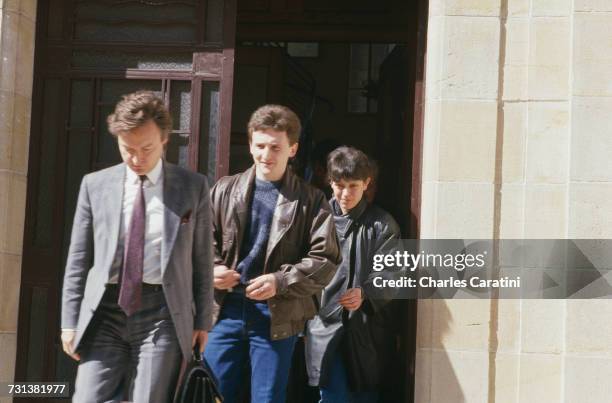 Jean-Marie Villemin and his wife, Christine at the courthouse in Dijon, France, 22nd March 1988. They have been testifying before Judge Maurice Simon...