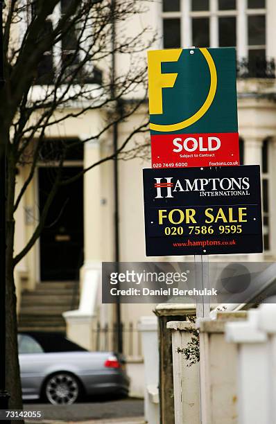 For Sale signs are pictured on January 29, 2007 in London, England. Despite recent interest rate rises, UK house prices are expected to rise by...