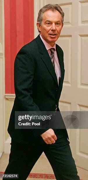 British Prime Minister Tony Blair strolls following a meeting with Mexican President Felipe Calderon, at 10 Downing Street, January 29, 2007 in...