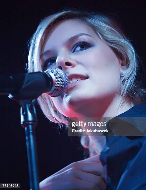 Singer Eva Briegel of the german pop band Juli performs during a concert at the Columbiahalle January 29, 2007 in Berlin, Germany. The concert was...