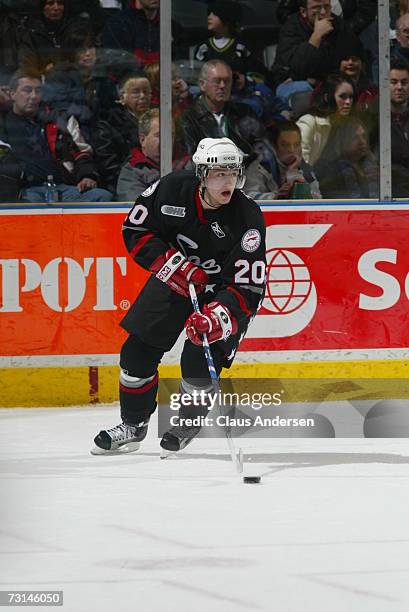 Jiri Tlusty of the Sault Greyhounds skates in game against the London Knights played at the John Labatt Centre on January 28, 2007 in London,...