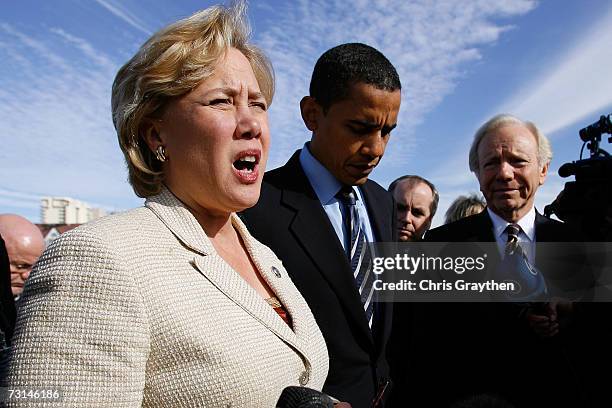 Senators Mary Landrieu , Barack Obama and Joe Liberman tour the 17th Street canal after a Homeland Security Field Hearing on recovery issues in New...