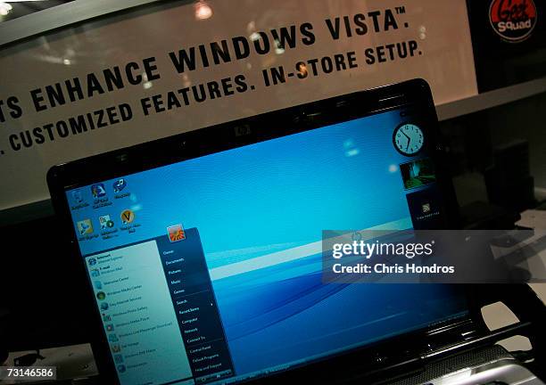 The new Microsoft Windows Vista operating system runs on a laptop computer at an electronics store January 29, 2007 in New York City. Vista was...