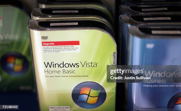 Display of the new Microsoft Windows Vista software is seen at a CompUSA store January 29, 2007 in San Francisco, California. More than five years in...