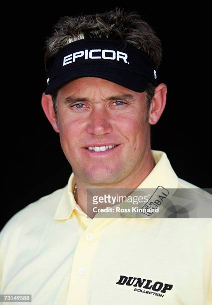 Lee Westwood of England before a practice round for the Dubai Desert Classic on the Majilis Course at Emirates Golf Club on January 30, 2007 in...