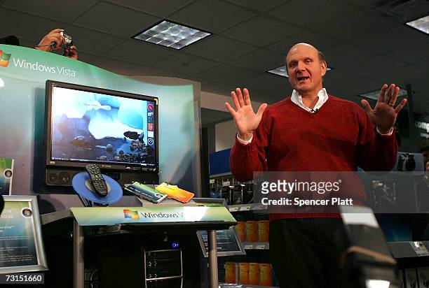 Steve Ballmer, Chief Executive Officer of Microsoft Corporation, visits a Best Buy store and speaks about the new Windows Vista software January 30,...