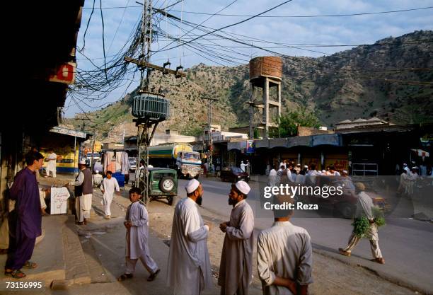 View of the shopping street of the village in the Pashtun tribal zone. July, 2004 in Darrah, Pakistan.