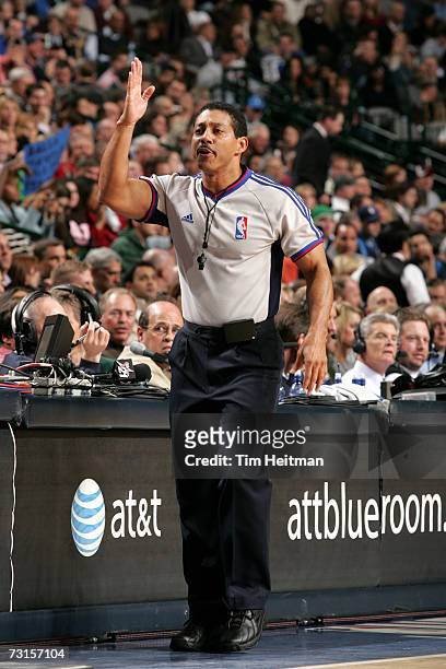 Referee Bill Kennedy makes a call during the game between the Dallas Mavericks and the Houston Rockets on January 16, 2007 at the American Airlines...
