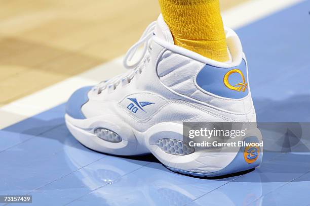 Detail of the shoe worn by Allen Iverson of the Denver Nuggets during the NBA game against the Milwaukee Bucks on January 8, 2007 at the Pepsi Center...