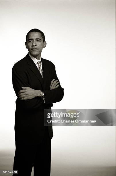 Democratic Senator Barack Obama gets ready at his home before leaving to give the keynote address at the Chicago Economic Club on December 8, 2004 in...