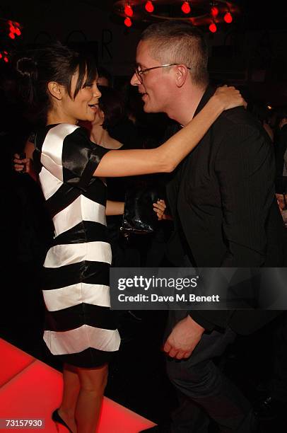 Thandie Newton and Giles Deacon attend the launch party for new range of bags created by Mulberry for Giles, at Harvey Nichols on January 30, 2007 in...