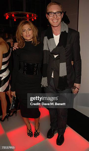 Eva Mendes and Stuart Vevers attend the launch party for new range of bags created by Mulberry for Giles, at Harvey Nichols on January 30, 2007 in...