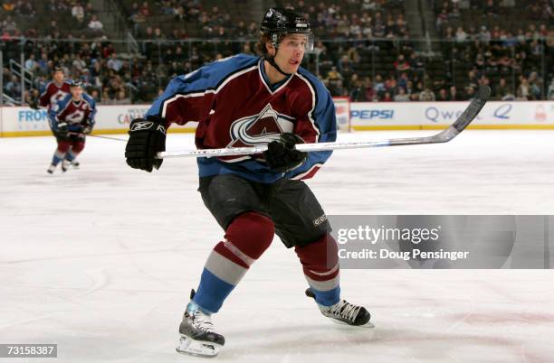 Wojtek Wolski of the Colorado Avalanche skates as he had two goals against the Nashville Predators as the Avalanche defeated the Predators 4-3 on...