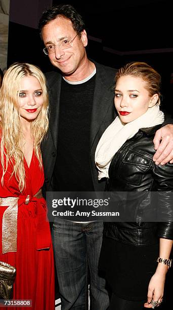 Actors Mary-Kate Olsen, Bob Saget and Ashley Olsen attend the DVD release party of "Farce of the Penguins" at Tenjune on January 30, 2007 in New York...